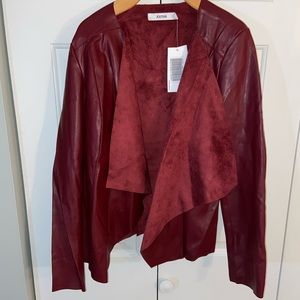 Cabernet Drape Front Faux Leather Jacket